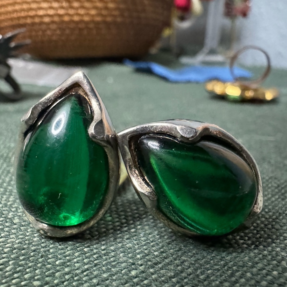 Vintage Barclay Green Teardrop Earrings